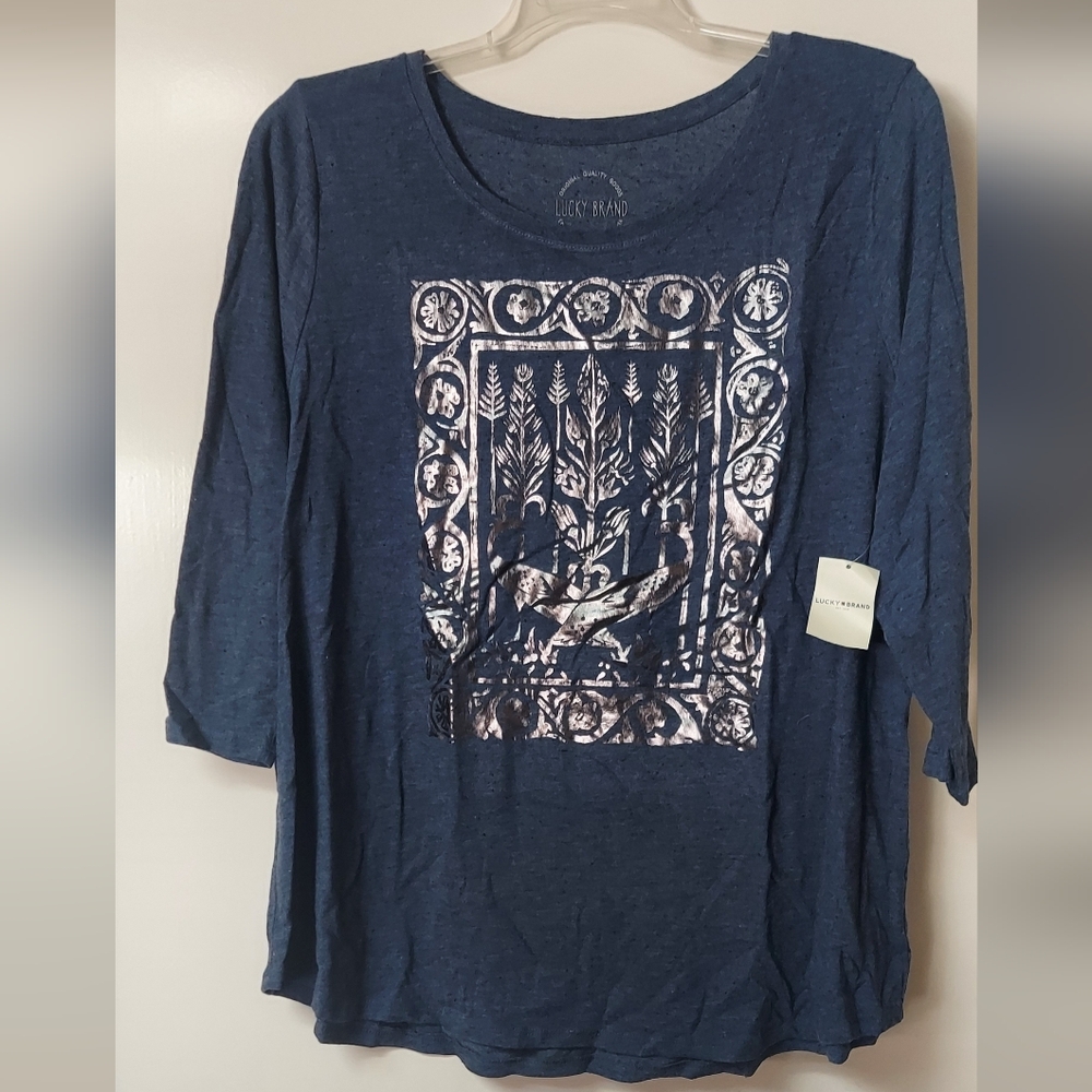 Lucky Brand Navy Graphic Long Sleeve Tee